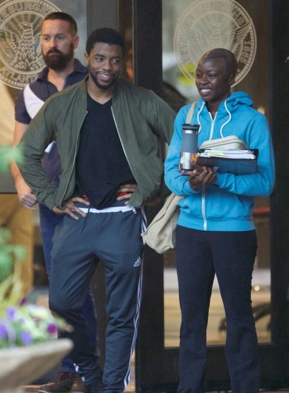 Danai Gurira and Chadwick Boseman on the set of 'Black Panther'